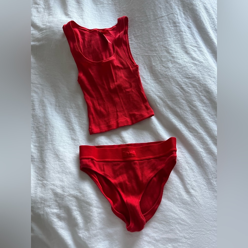 red SKIMS lounge set